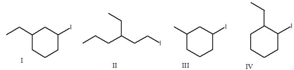 What is the correct structure for 3-ethyl-1-iodocyclohexane?   A)  I B)  II C)  III D)  IV