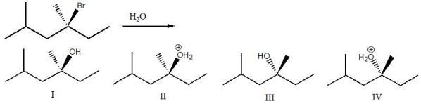 Predict the major product for the following reaction.   A)  I B)  II C)  III D)  Both II & IV E)  Both I & III