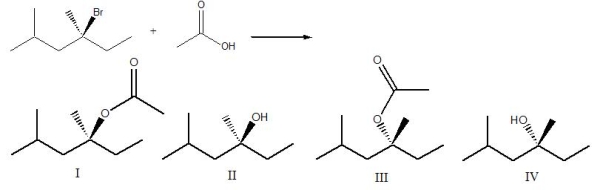 Predict the major product for the following reaction.   A)  I B)  II C)  Both I & III D)  Both II & IV E)  None of these