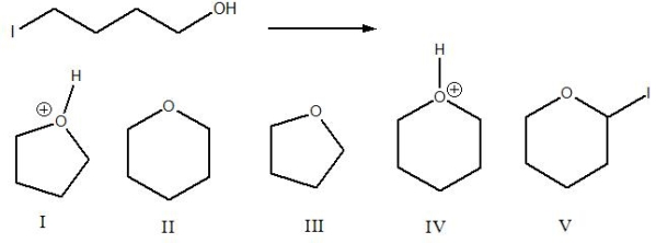 Predict the product for the following reaction.   A)  I B)  II C)  III D)  IV E)  V