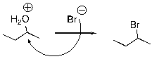 What is wrong with the following mechanism?   A)  There is no leaving group, so there should be no arrows. B)  The arrow should be removing a proton from the H<sub>2</sub>O group. C)  An arrow is also needed to indicate the loss of the leaving group. D)  The arrow is backwards.