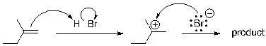 Consider the product of the following mechanism. How many distinct resonances would appear in the (proton-decoupled)  <sup>13</sup>C NMR spectrum for the product?   A)  2 B)  3 C)  4 D)  5
