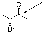 Draw a Newman projection of the following compound as viewed down the indicated bond in the conformation shown.  