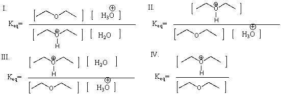 What is the K<sub>eq</sub> for the following reaction?     A)  I B)  II C)  III D)  IV E)  Both II & III