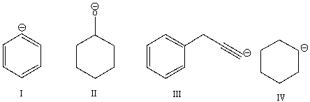 Which of the following compounds is most basic?   A)  I B)  II C)  III D)  IV E)  All of these
