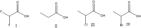 Which of the following compounds is most acidic?   A)  I B)  II C)  III D)  IV