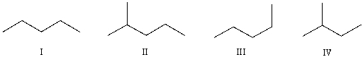 Which of the following bond-line structures are of the same compound?   A)  I & III B)  II & III C)  III & IV D)  II & IV E)  None of these