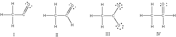 Which of the following is the correct Lewis structure for the following compound?     A)  I B)  II C)  III D)  IV E)  None of these