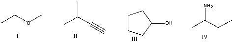 Which of the following compounds contain an amine functional group?   A)  I B)  II C)  III D)  IV E)  None of these