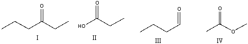 Which of the following compounds contain a ketone functional group?   A)  I B)  II C)  III D)  IV E)  All of these