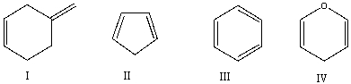 Which of the following compounds contain an aromatic ring?   A)  I B)  II C)  III D)  IV E)  Both III & IV