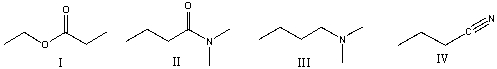 Which of the following compounds contain an amide functional group?   A)  I B)  II C)  III D)  IV E)  Both II & III