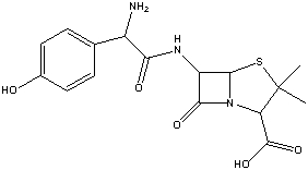 Amoxicillin, an antibiotic, has the following structure. Identify the functional groups in amoxicillin.  