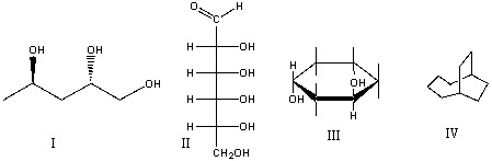 Which of the following is a Fischer projection?   A)  I B)  II C)  III D)  IV E)  Both III & IV