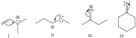 Which of the following violates the rules for curved arrows?   A)  I B)  II C)  III D)  IV E)  None of these