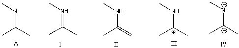 Which of the following is a correct resonance structure for compound A?   A)  I B)  II C)  III D)  IV E)  none of these
