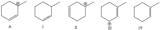 Which of the following is a correct resonance structure for compound A?   A)  I B)  II C)  III D)  IV E)  None of these