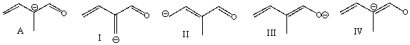 Which of the following is/are correct resonance structure(s)  for compound A?   A)  I B)  II & III C)  III & IV D)  I & III E)  I & IV
