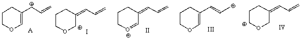 Which of the following is/are correct resonance structure(s)  for compound A?   A)  I & II B)  II & III C)  III & IV D)  I, II & III E)  I & IV