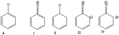 Which of the following is a correct resonance structure for compound A?   A)  I B)  II C)  III D)  IV E)  None of these
