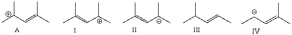 Which of the following is a correct resonance structure for compound A?   A)  I B)  II C)  III D)  IV E)  None of these