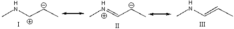 Which of the following is/are the most significant resonance structure(s) ?   A)  I B)  II C)  III D)  II & III E)  all of these