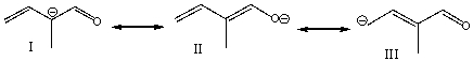 Which of the following is/are the most significant resonance structure(s) ?   A)  I B)  II C)  III D)  I & II E)  all of these