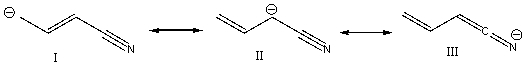Which of the following is/are the most significant resonance structure(s) ?   A)  I B)  II C)  III D)  I & II E)  all of these