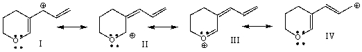 Which of the following is/are the most significant resonance structure(s) ?   A)  I B)  II C)  III D)  I & II E)  I & IV