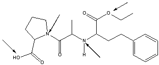 Enalapril, is a drug used in the treatment of heart disease. What is the hybridization state and molecular geometry at the indicated atoms in enalapril?  