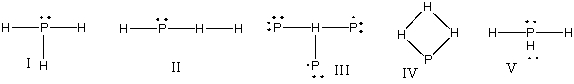 What is the correct Lewis structure for PH<sub>3</sub>?   A)  I B)  II C)  III D)  IV E)  V