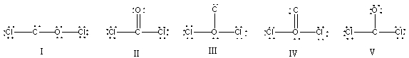 What is the correct Lewis structure for COCl<sub>2</sub>?   A)  I B)  II C)  III D)  IV E)  V