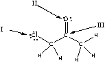  Which of the following is the correct representation of partial charges at the indicated atoms?   A)  I =  \delta +; II =  \delta +; III =  \delta + B)  I =  \delta -; II = \delta -; III =  \delta - C)  I =  \delta +; II =  \delta +; III =  \delta - D)  I =  \delta -; II =  \delta -; III =  \delta + E)  I =  \delta +; II =  \delta -; III =  \delta + 