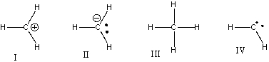 Which of the following structures have carbon with sp<sup>2</sup> hybridization state?   A)  I & II B)  III & IV C)  I & III D)  II & IV E)  I & IV