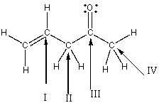 Which of the indicated carbon atoms have sp<sup>2</sup> hybridization state in the following compound?   A)  I & II B)  III & IV C)  II & III D)  I & III E)  II & IV