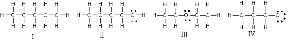 Which of the following compounds have the highest boiling point?   A)  I B)  II C)  III D)  IV E)  II & IV