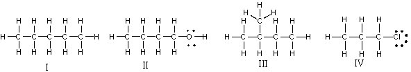 Which of the following compounds have the lowest boiling point?   A)  I B)  II C)  III D)  IV E)  II & IV