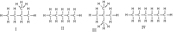 Which of the following compounds have the lowest boiling point?   A)  I B)  II C)  III D)  IV E)  I & III