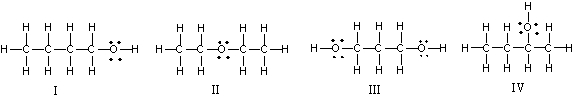 Rank the following compounds in decreasing (highest to lowest)  order of boiling point?   A)  III>I>IV>II B)  II>IV>III>II C)  III>I>II>IV D)  IV>II>I>III E)  I>III>II>IV