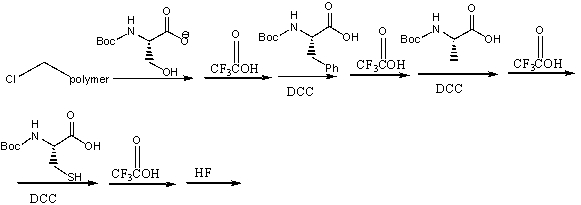 Which of the following is the correct sequence of the tetrapeptide that is formed by the following reaction sequence?   A)  Cys-Ala-Phe-Ser B)  Cys-Phe-Ala-Ser C)  Ser-Ala-Phe-Cys D)  Ser-Phe-Ala-Cys E)  none of these