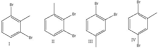 Which of the following compounds will display five signals in its <sup>1</sup><sup>3</sup>C NMR spectrum?   A)  I B)  II C)  III D)  IV E)  none of these