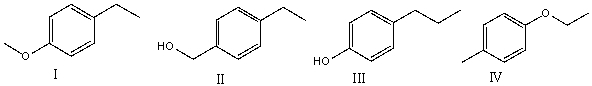 Which of the following compounds with molecular formula C<sub>9</sub>H<sub>12</sub>O, is consistent with the <sup>1</sup>H NMR and <sup>13</sup>C NMR spectra shown below?       A)  I B)  II C)  III D)  IV E)  None of these