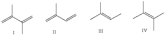 Which one of the following monomers will produce polyisoprene?   A) I B) II C) III D) IV E) none of these