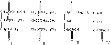 Which one of the following is a structure of a phosphatidic acid?   A) I B) II C) III D) IV E) none of these