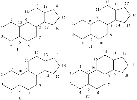 Which of the following is a correct numbering of the steroid nucleus?   A) I B) II C) III D) IV E) none of these