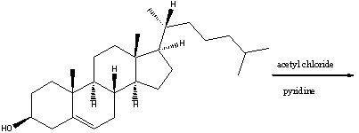 Predict the product when cholesterol is treated with acetyl chloride in presence of pyridine.  