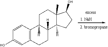 Predict the product when estradiol is treated with excess NaH followed by excess bromopropane.  