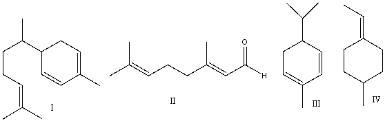 Which one of the following compounds is classified as a sesquiterpene?   A) I B) II C) III D) IV E) all of these