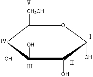 Which carbon in the following monosaccharide is the anomeric carbon?   A) I B) II C) III D) IV E) V