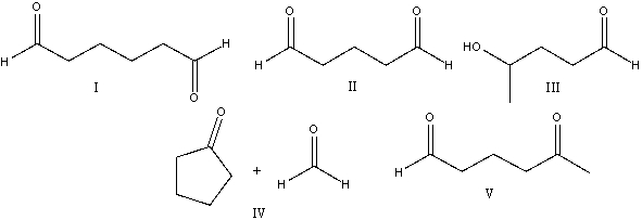 Provide the reactant(s) that would give the following aldol condensation product.     A) I B) II C) III D) IV E) V